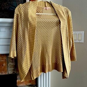 Gold Textured Knit Open-Front Cardigan